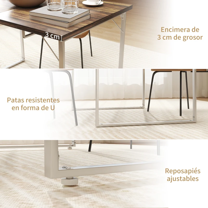 HOMCOM Mesa de Comedor Extensible de 120-160 cm Diseño Rústico con Tablero de Madera Vintage y Patas Metálicas en U Marrón
