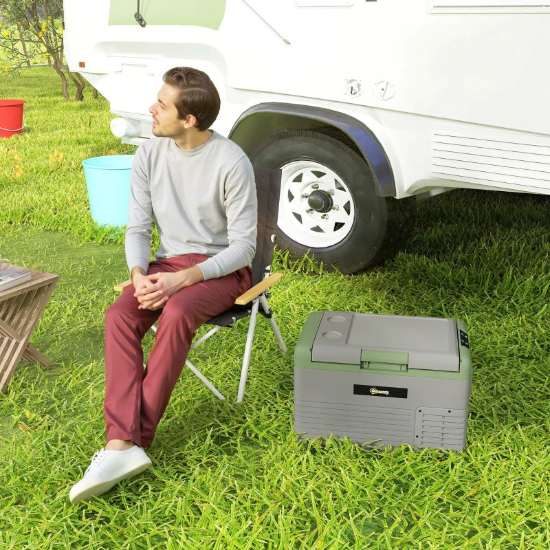 Outsunny 30L Portable Car Refrigerator - Light Green and Grey