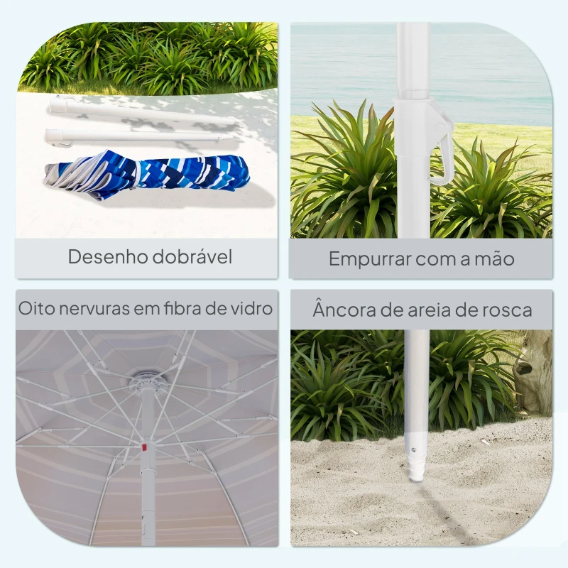 Outsunny Chapéu de Sol Grande para Praia Ø180 cm Dobrável com Ângulo Ajustável Proteção UV50+ Impermeável Mastro de Ø32 mm Multicolor