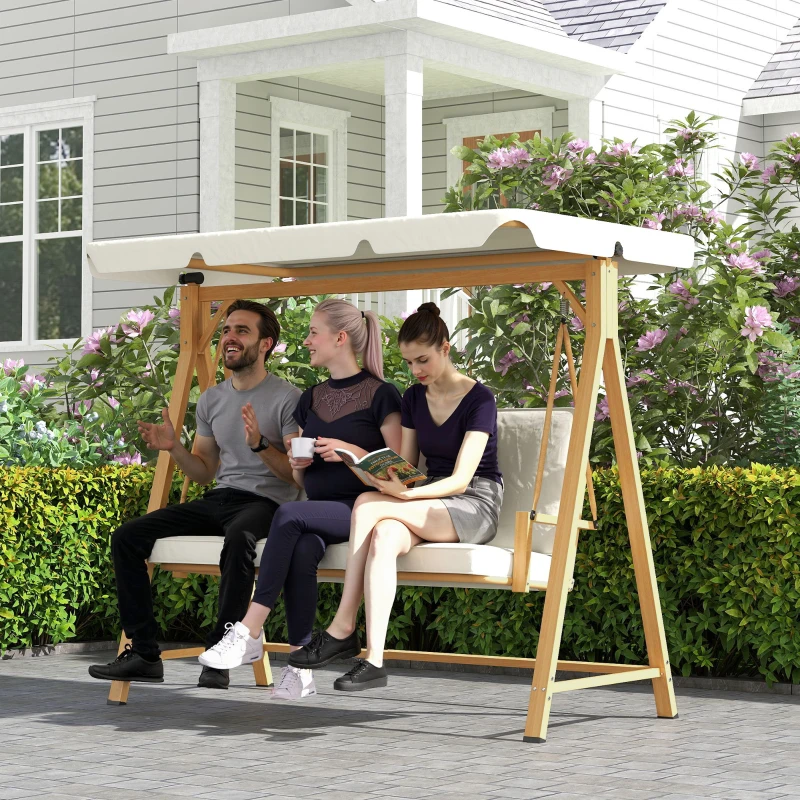 Outsunny Hollywoodschaukel mit verstellbarem Sonnendach Sitzauflage, 3-Sitzer bis 330kg 198 x 120 x 170cm, Beige(m-2)