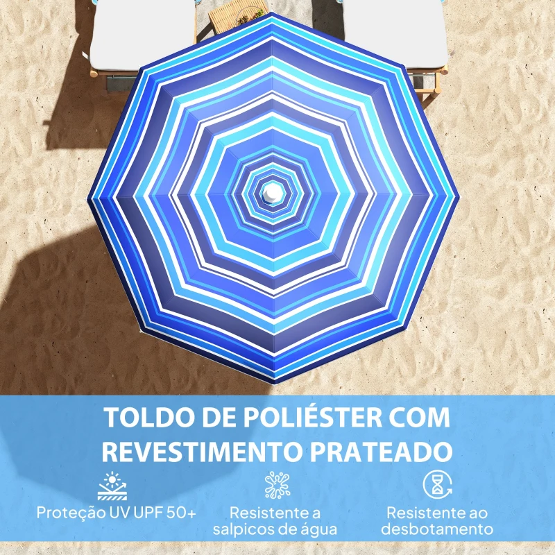 Outsunny Chapéu de Sol Grande para Praia Ø180 cm Dobrável com Ângulo Ajustável Proteção UV50+ Impermeável Mastro de Ø32 mm Multicolor