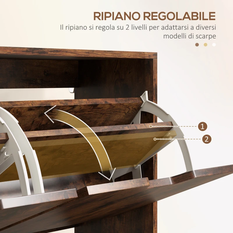 HOMCOM Mobile Scarpiera con 4 Cassetti Ribaltabili a 2 Livelli per 16 Paia, in Legno, 95x26x95 cm, Marrone