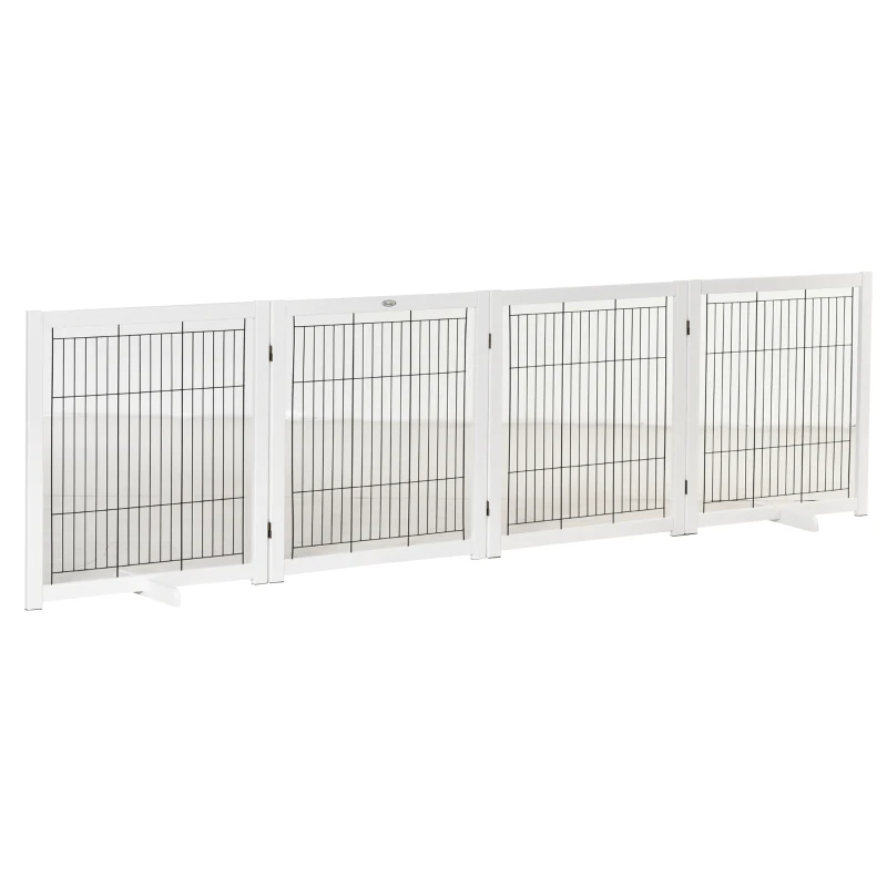 PawHut Türschutzgitter Holz Absperrgitter für Hunde Schutzgitter Hundegitter Sicherheitstür Bidirektionales Falten Stahl Weiß 305 x 35,5 x 82 cm