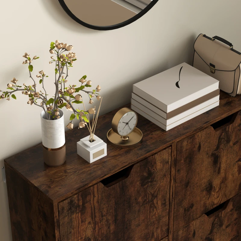 HOMCOM Mobile Scarpiera con 4 Cassetti Ribaltabili a 2 Livelli per 16 Paia, in Legno, 95x26x95 cm, Marrone