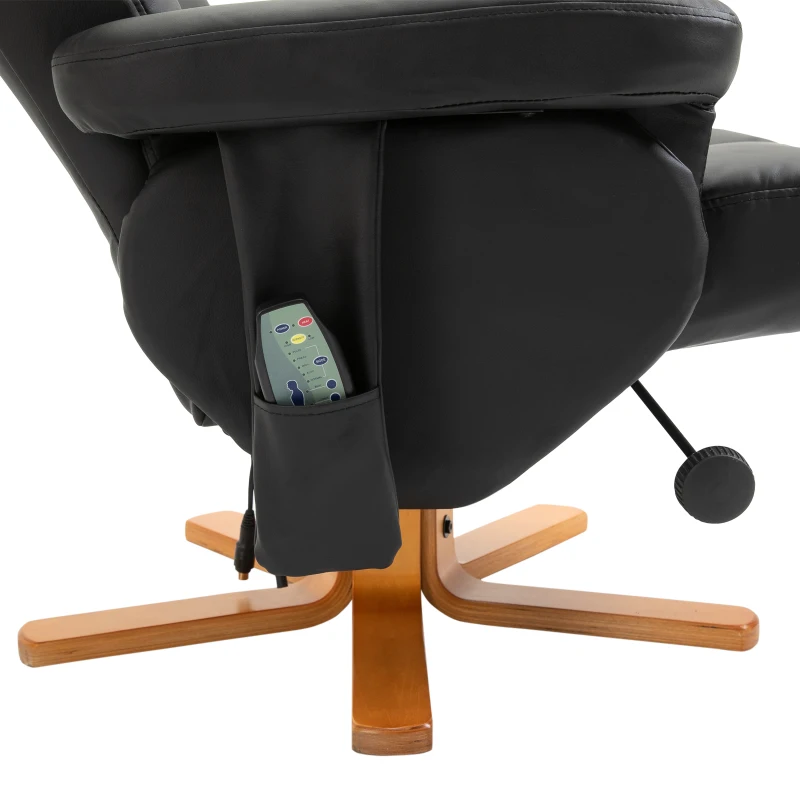 HOMCOM Massagesessel mit Hocker, 145° Neigbarer Relaxsessel mit Massagefunktion Liegefunktion Stauraum, TV-Sessel Fernsehsessel für Wohnzimmer, Kunstleder, 80 x 86 x 99 cm Schwarz