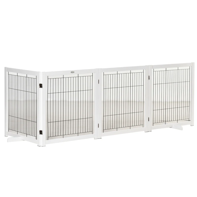 PawHut Türschutzgitter Holz Absperrgitter für Hunde Schutzgitter Hundegitter Sicherheitstür Bidirektionales Falten Stahl Weiß 305 x 35,5 x 82 cm