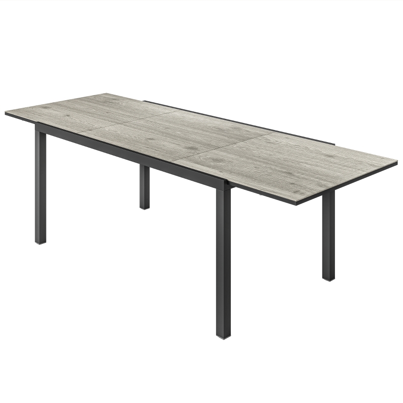 Outsunny Ausziehbarer Esstisch für 6-8 Personen, Verstellbarer Outdoor-Tisch aus Aluminium, Stahl, Kunststoff, Holzoptik, Grau