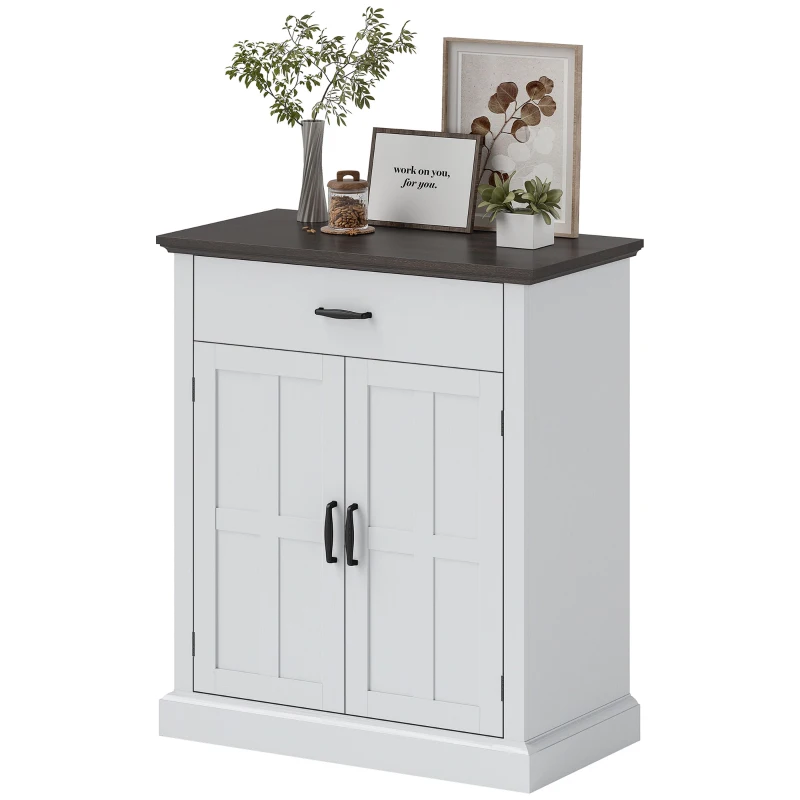HOMCOM Farmhouse Sideboard with 3 cm Thick Top 2 Barn Doors - White