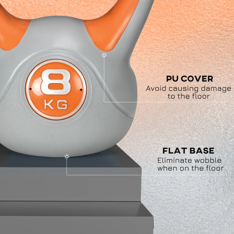 SPORTNOW Kettlebell, 8kg Kettle Bells with Handle for Home Gym Weight Lifting and Strength Training, Orange and Grey