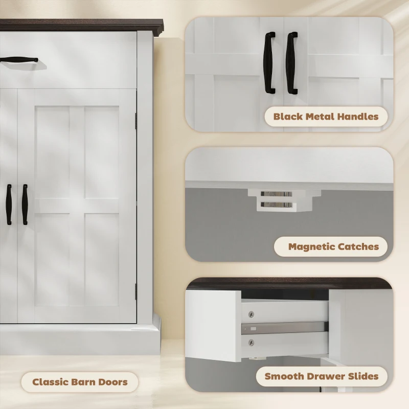 HOMCOM Farmhouse Sideboard with 3 cm Thick Top 2 Barn Doors - White
