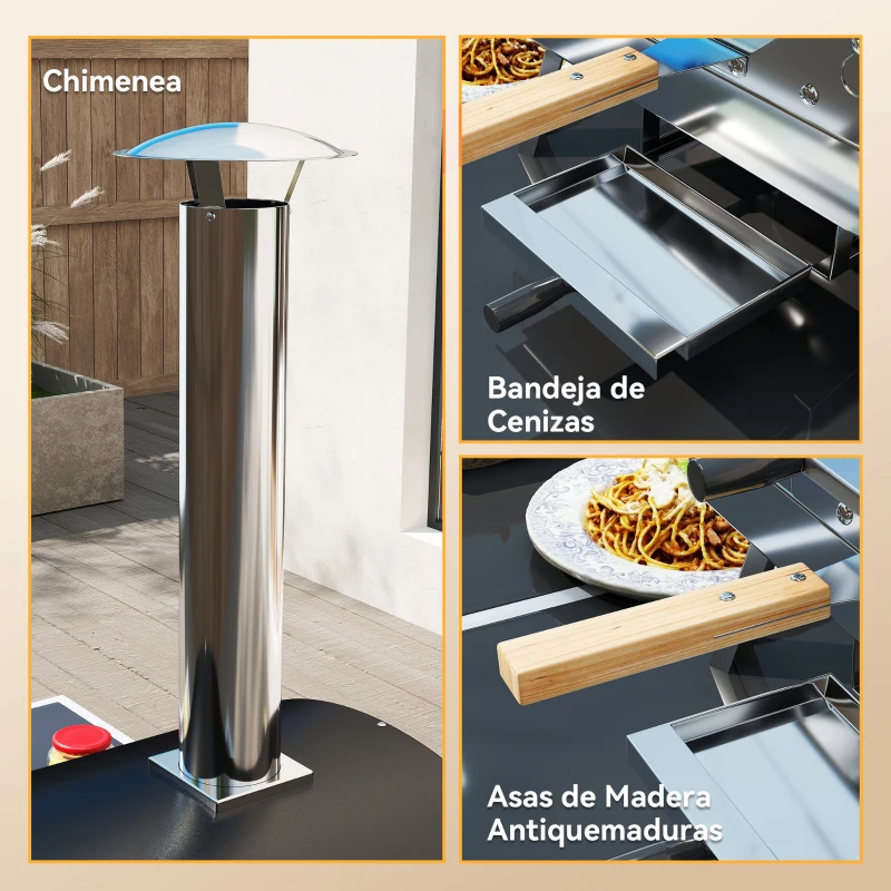 Outsunny Mini Horno de Pizza de Leña con Piedra Refractaria Termómetro y Bandeja Giratoria para Jardín Terraza o Camping