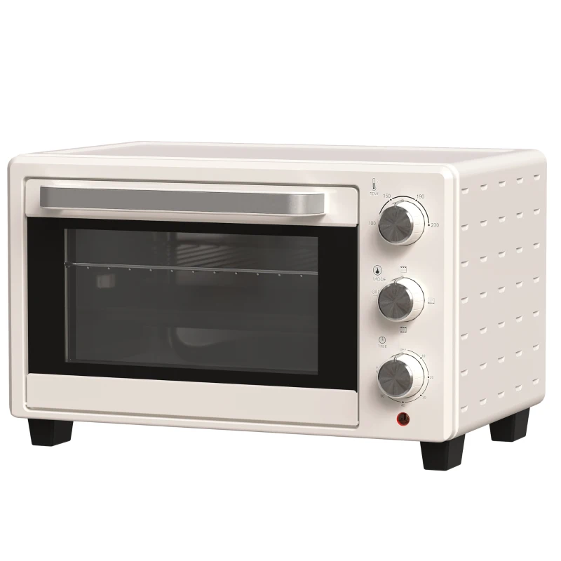 HOMCOM Mini Forno Elétrico 21L 1400W com Temporizador até 60min e Temperatura Ajustável até 230℃ 46x38,5x29 cm Creme e Prata