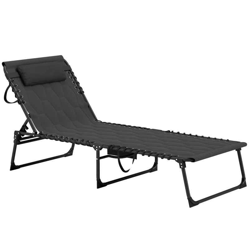 Outsunny Padded Sun Lounger, with Five-Position Reclining Back - Black