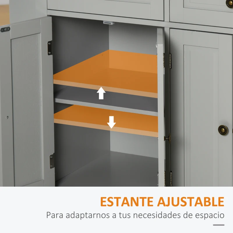 HOMCOM Isla de Cocina con Ruedas Mueble Auxiliar de Cocina con Especiero y Barra Lateral 111x44,5x82,5 cm Gris