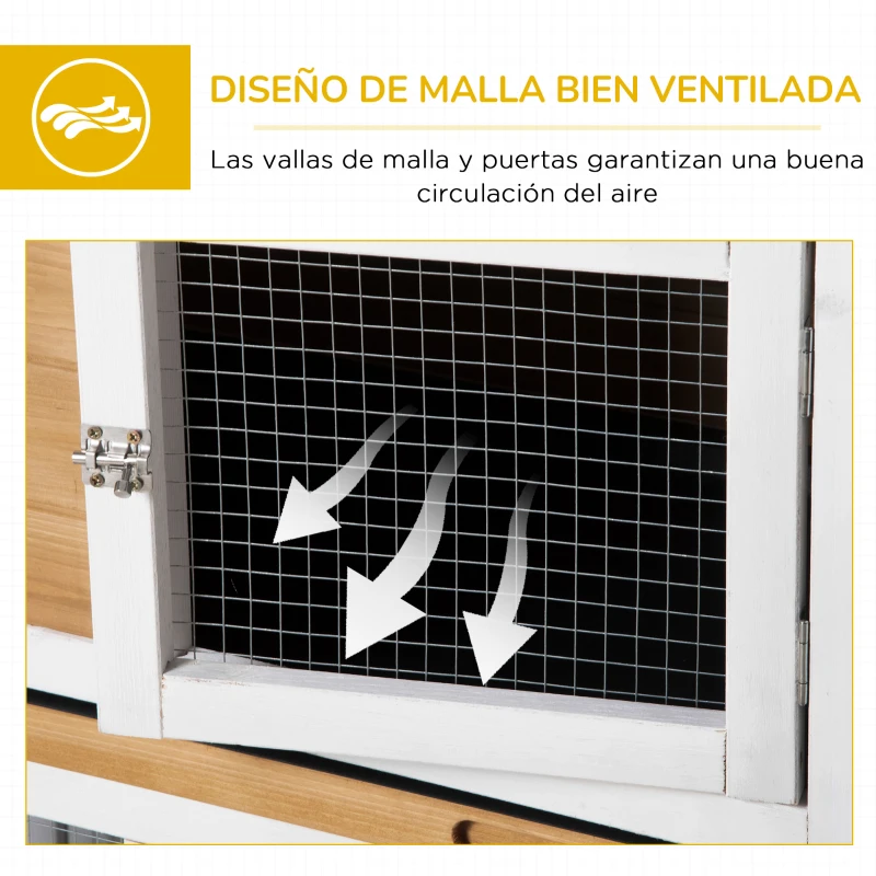 PawHut Jaula para Conejos con Ruedas Techo Abatible y Bandeja Extraíble para Interior y Exterior 108x58x73,5 cm Gris