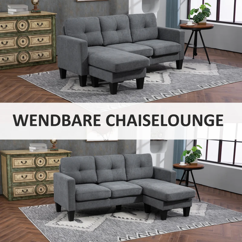 HOMCOM Ecksofa in L-Form, beidseitig anbringbare Chaiselongue, Polstersofa, Dunkelgrau(m-6)