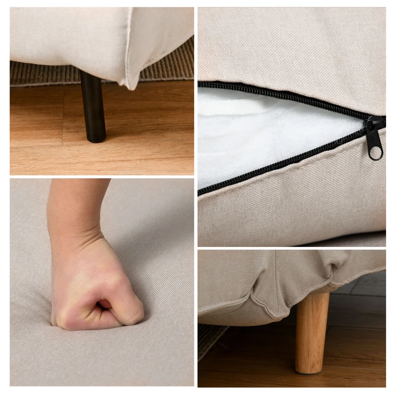 HOMCOM Poltrona Letto 3 in 1 con Schienale Reclinabile in 6 Posizioni, 94x78x80 cm, Beige