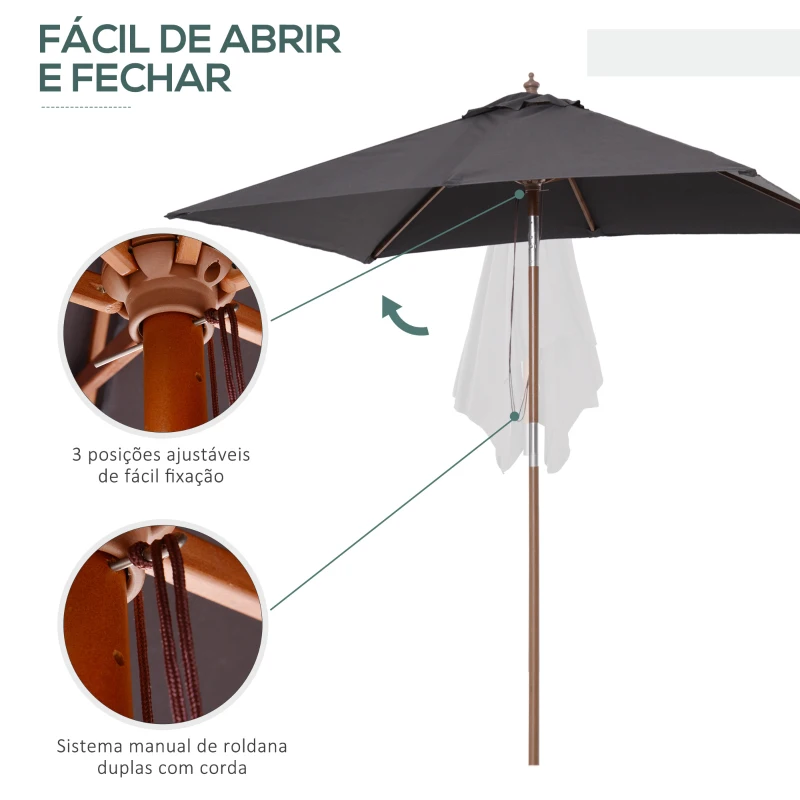 Outsunny Chapéu de Sol de Jardim 200x150x230 cm Chapéu de Sol Retangular Inclinável com Polia Duplo Teto Cinzento Escuro
