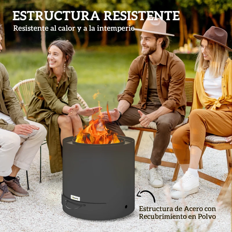 Outsunny Brasero Exterior Redondo con Bandeja para Cenizas y Atizador Protector de Chispas para Jardín Terraza Ø45x42 cm Negro