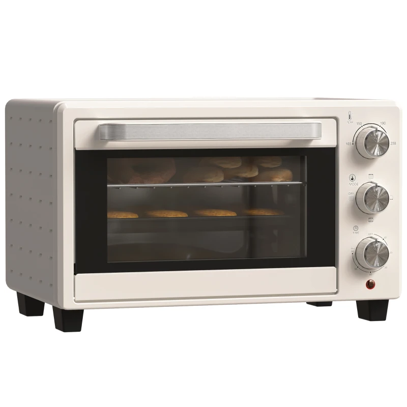 HOMCOM Mini Forno Elétrico 21L 1400W com Temporizador até 60min e Temperatura Ajustável até 230℃ 46x38,5x29 cm Creme e Prata