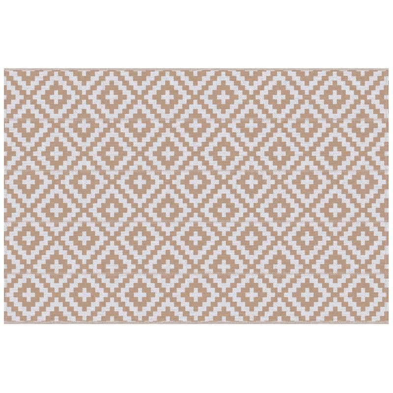 Outsunny Alfombra de Exterior Reversible 182x274 cm con Patrón Geométrico Acabado Impermeable Café y Blanco