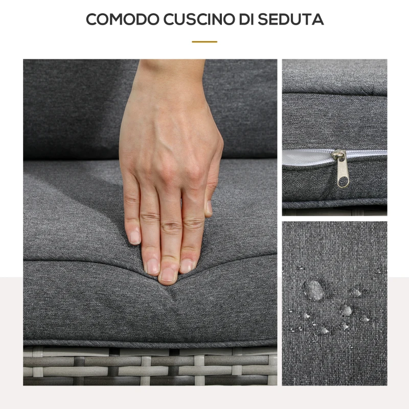 Outsunny Sedia da Giardino Adironrack con Braccioli, in Rattan e Acciaio, 64x80x90 cm, Grigio