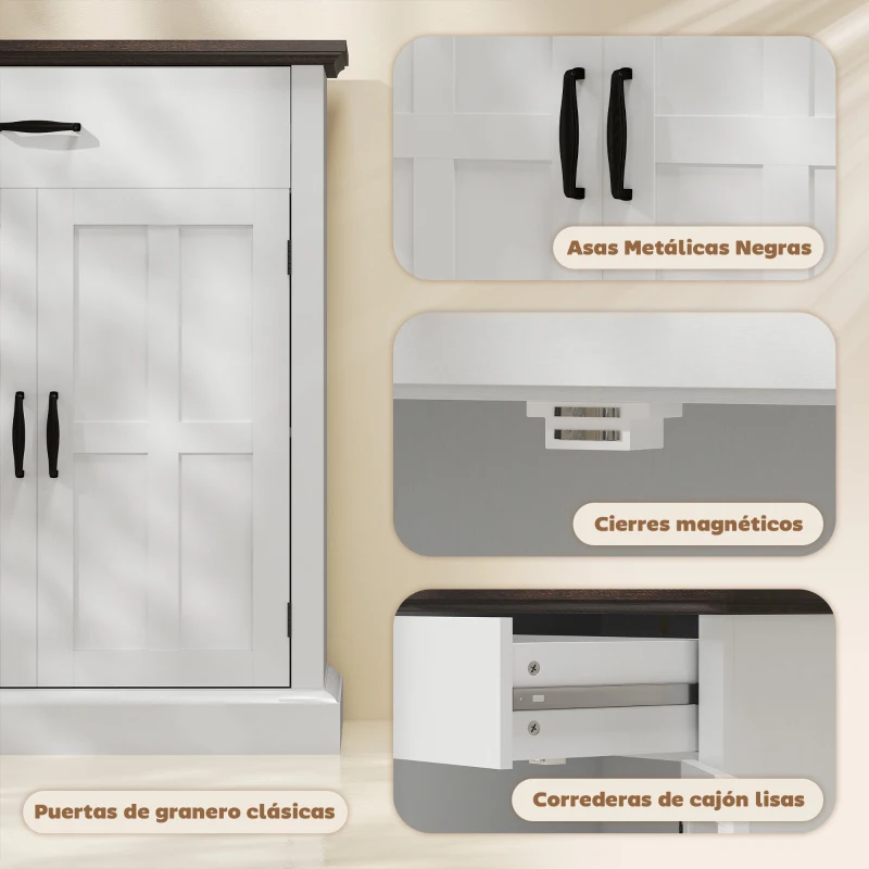 HOMCOM Aparador para Salón Rústico con 2 Puertas 1 Cajón Estante Ajustable para Comedor Entrada Blanco 75,2x40x91,5 cm