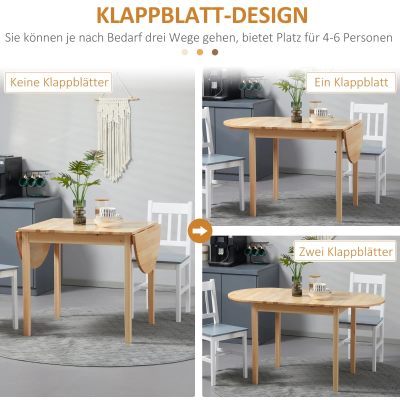 HOMCOM Rozkładany stół jadalniany z drewna sosnowego na 6 osób z opcją opuszczania boków 140 x 70 x 75 cm, Drewno naturalne