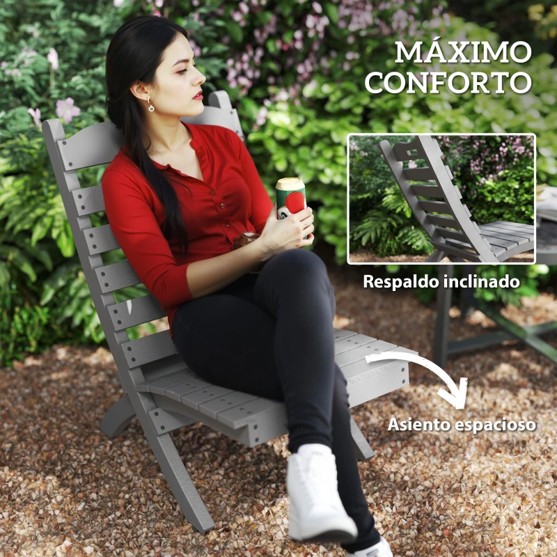 Outsunny Silla de Jardín de Madera con Listones Respaldo Inclinado y Protección Multicapa para Exterior 76x48x78 cm Gris