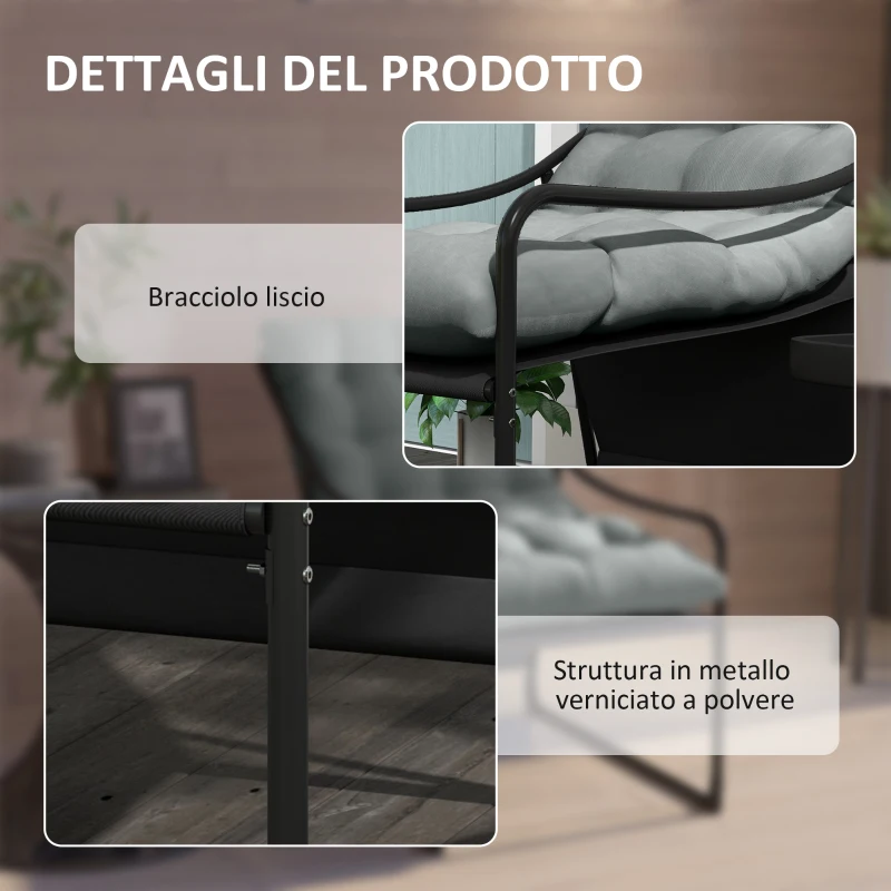Outsunny Poltrona da Giardino con Cuscino Imbottito, in Acciaio e Poliestere, 62x110x88 cm, Grigia e Nera