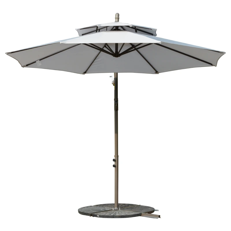 Outsunny Sonnenschirm Ampelschirm Ø2,67 x 2,45 m Kurbelschirm mit Doppeldach Kreuzbasis Stahl Outdoor Sonnenschutz Polyester Stahl Hellgrau