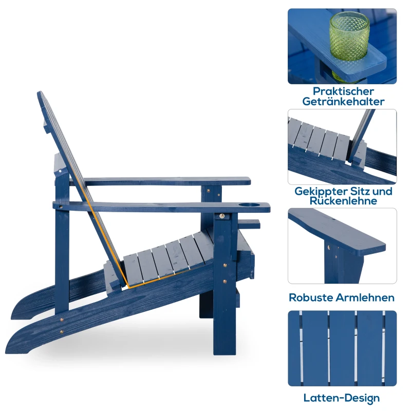 Outsunny Andirondack-Gartenstuhl Gartenstuhl Liegestuhl, verstellbare Rückenlehne, 72B x 94T x 93H cm, Blau