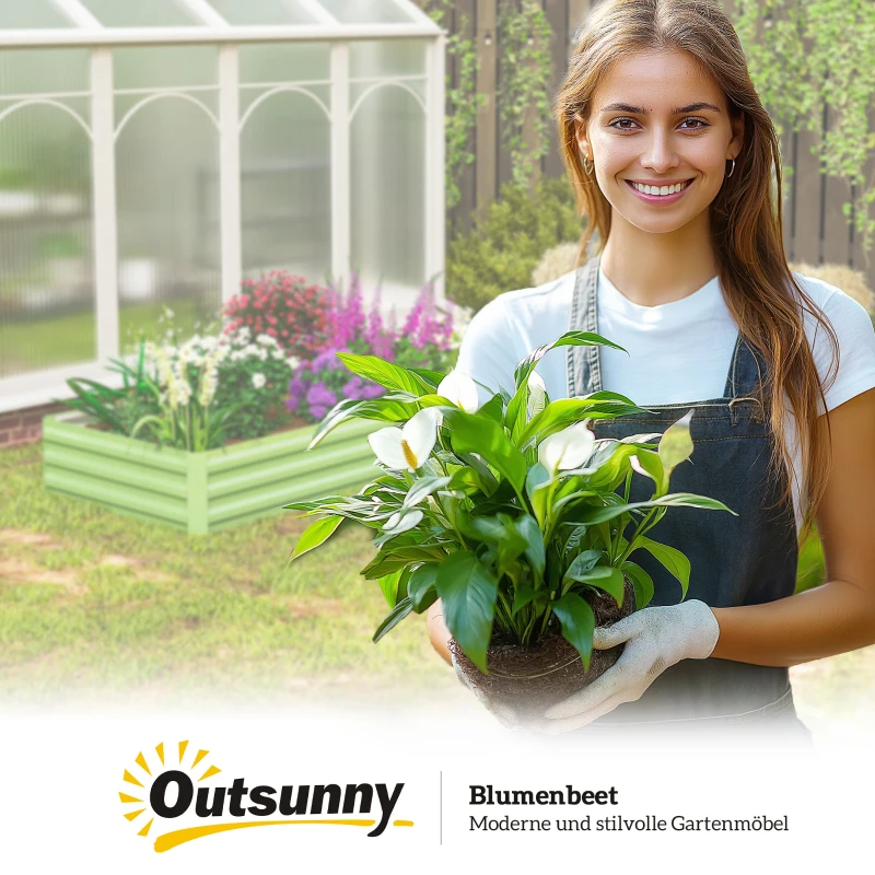 Outsunny Stahl-Hochbeet, offener Boden, einfacher Aufbau, 241L x 90,5B x 30H cm, Grün(m-9)