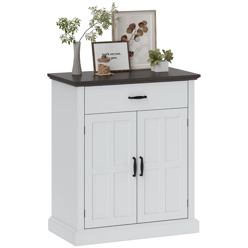 HOMCOM Farmhouse Sideboard with 3 cm Thick Top 2 Barn Doors - White