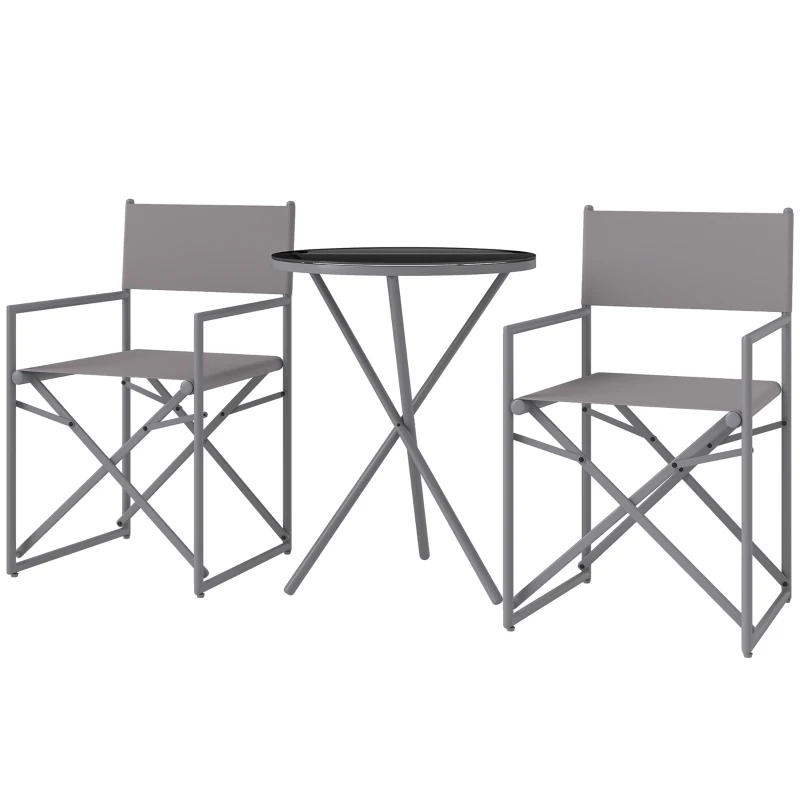 Outsunny Conjunto de Jardín 3 Piezas con Mesa Redonda de Vidrio Templado y 2 Sillas Plegables con Asientos de Malla Transpirable