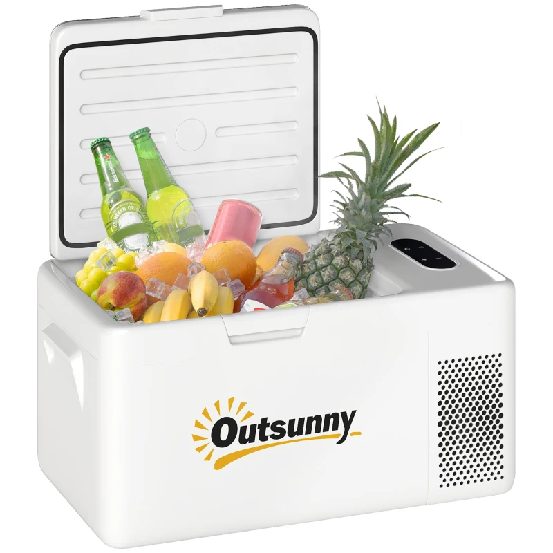 Outsunny Nevera Portátil Eléctrica 16,8L Refrigerador de Coche 12/24/220V -20℃ a +20 ℃ con Pantalla Luz LED 59x32x26 cm Blanco