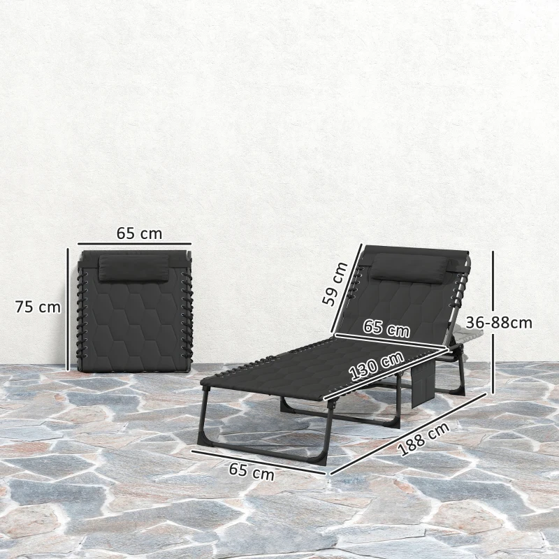 Outsunny Padded Sun Lounger, with Five-Position Reclining Back - Black