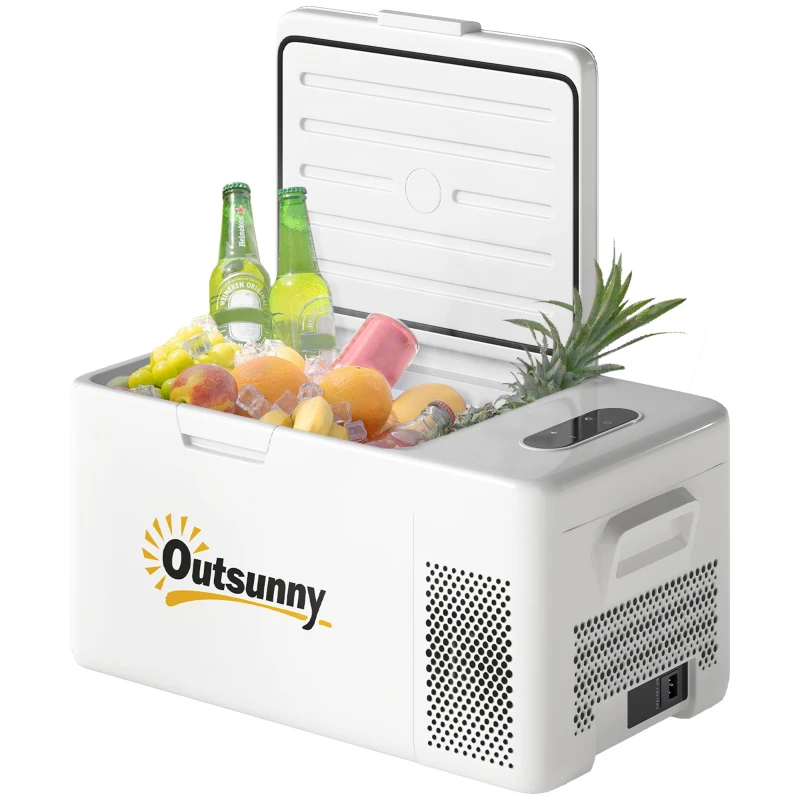 Outsunny Nevera Portátil Eléctrica 16,8L Refrigerador de Coche 12/24/220V -20℃ a +20 ℃ con Pantalla Luz LED 59x32x26 cm Blanco