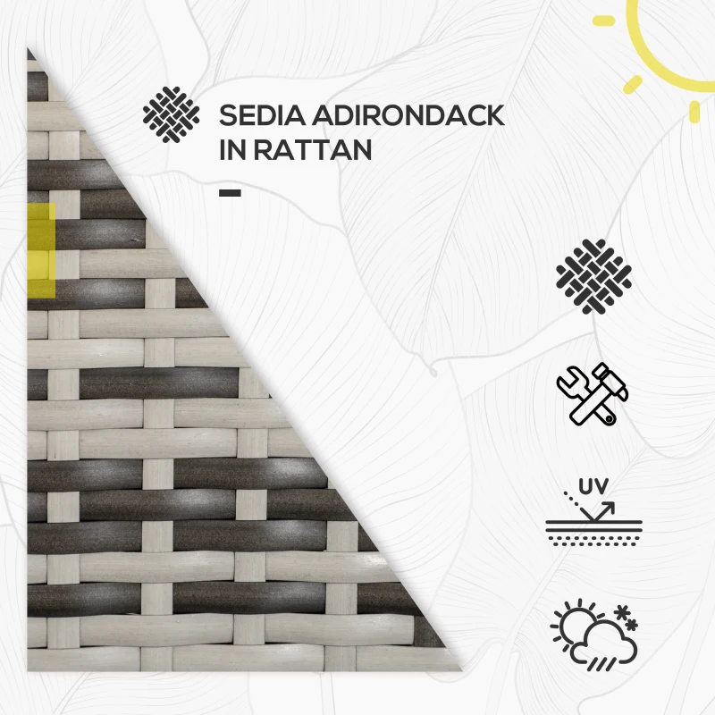 Outsunny Sedia da Giardino Adironrack con Braccioli, in Rattan e Acciaio, 64x80x90 cm, Grigio