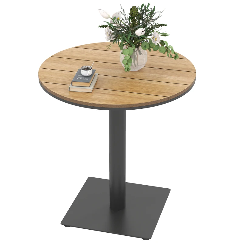 Outsunny Tuintafel Ø70 cm, Weerbestendige Ronde Balkontafel met Lamellenontwerp, Staal Ø70 x 74H cm Natuurlijk Hout