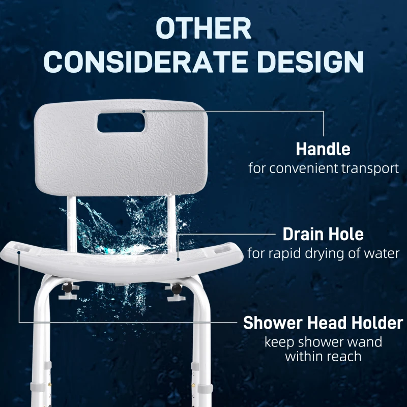 HOMCOM Sedia da Doccia per Bagno in Alluminio e Plastica Altezza Regolabile 8 Livelli 71-88cm Piedini Antiscivolo