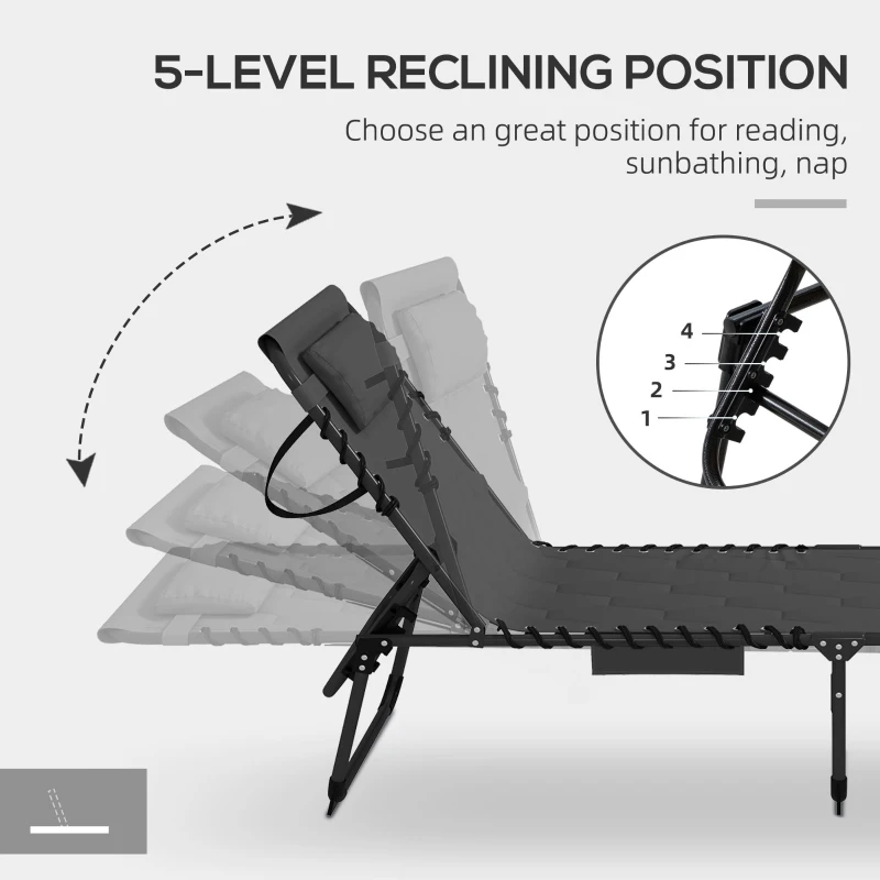 Outsunny Padded Sun Lounger, with Five-Position Reclining Back - Black