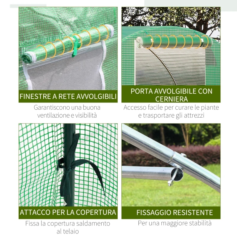 Outsunny Serra a Tunnel da Esterno 3x3x2m con Copertura in PE, Porta con Cerniera e 4 Finestre, Verde
