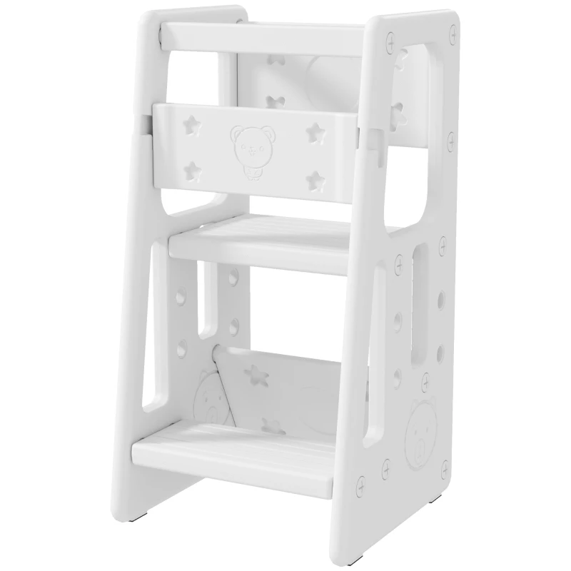 HOMCOM Torre de Aprendizaje para Niños Taburete Infantil con Altura Ajustable en 3 Posiciones y Plataforma Antideslizante para Cocina Comedor Baño 47x47x90 cm Blanco
