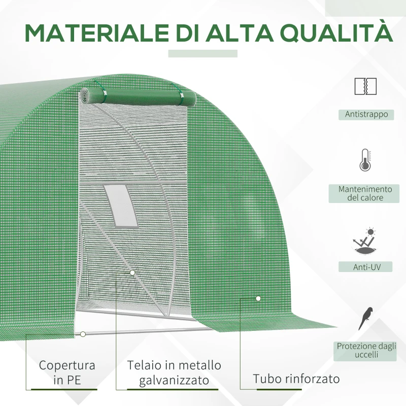 Outsunny Serra a Tunnel da Esterno 3x3x2m con Copertura in PE, Porta con Cerniera e 4 Finestre, Verde