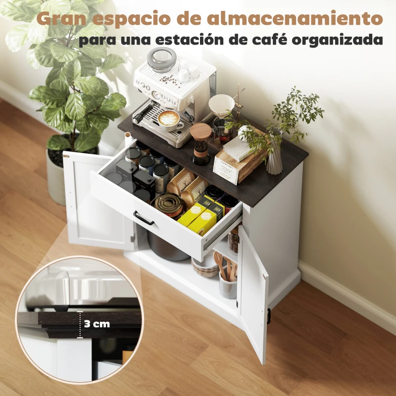 HOMCOM Aparador para Salón Rústico con 2 Puertas 1 Cajón Estante Ajustable para Comedor Entrada Blanco 75,2x40x91,5 cm