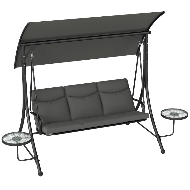 Outsunny Three-Seater Garden Swing, with Adjustable Canopy - Black/Grey