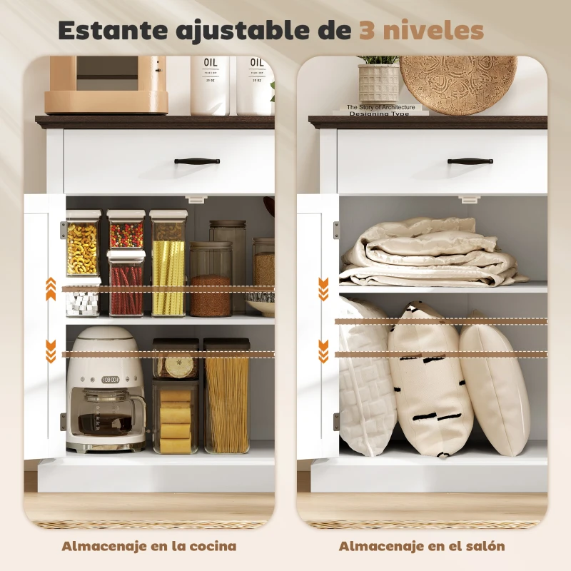 HOMCOM Aparador para Salón Rústico con 2 Puertas 1 Cajón Estante Ajustable para Comedor Entrada Blanco 75,2x40x91,5 cm