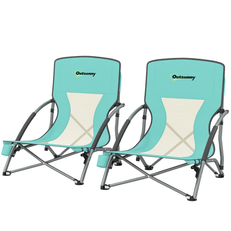 Outsunny Conjunto de 2 Sillas de Playa Plegables y Ligeras con Respaldo de Malla Reposabrazos y Bolsa 58x55x62 cm Azul Oscuro
