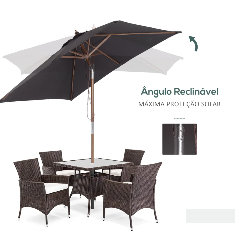 Outsunny Chapéu de Sol de Jardim 200x150x230 cm Chapéu de Sol Retangular Inclinável com Polia Duplo Teto Cinzento Escuro